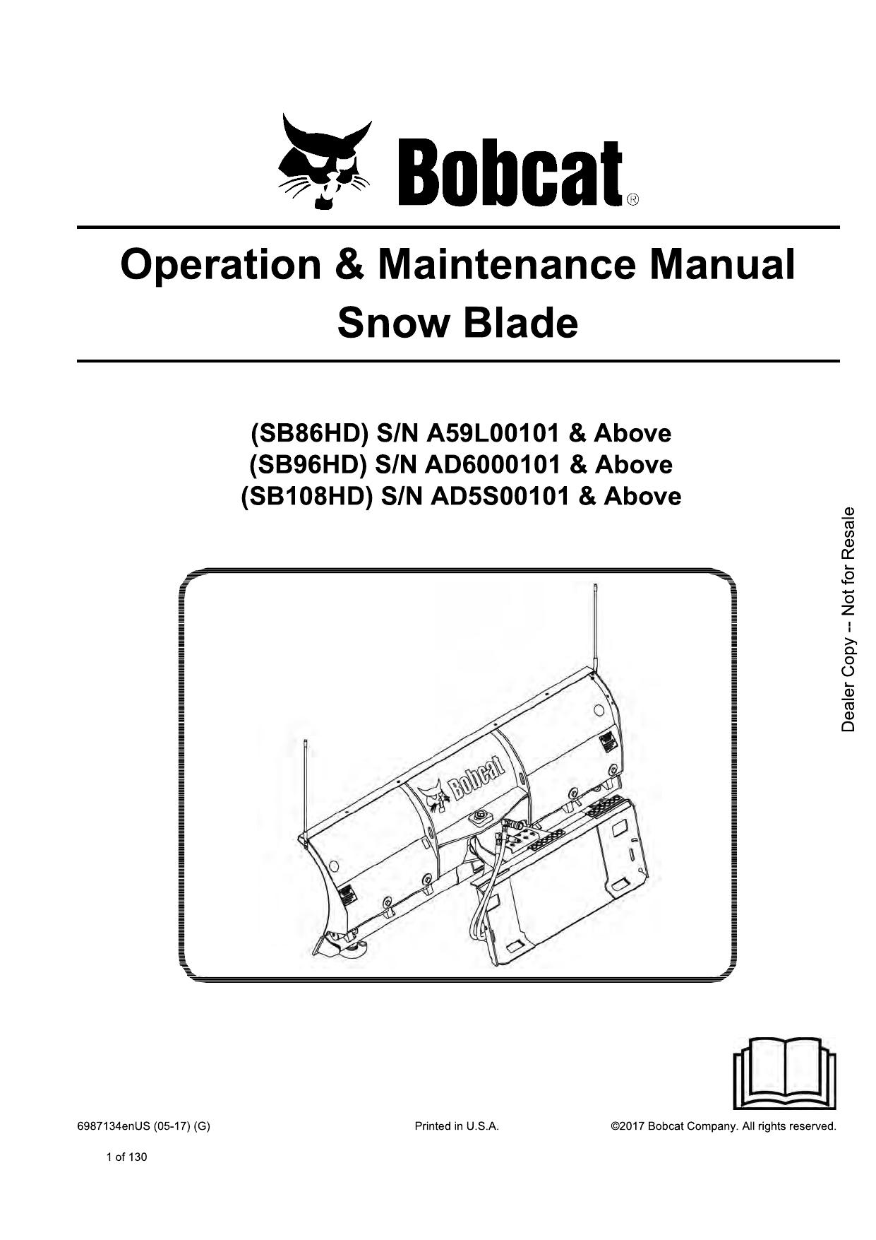 SB86HD SB96HD SB108HD Snow Blade Operation & Maintenance Manual Bobcat